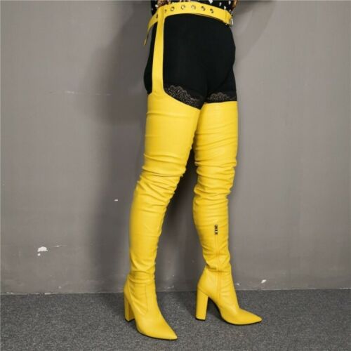 thigh high yellow boots
